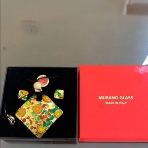 Murano glass necklace and earrings set never worn